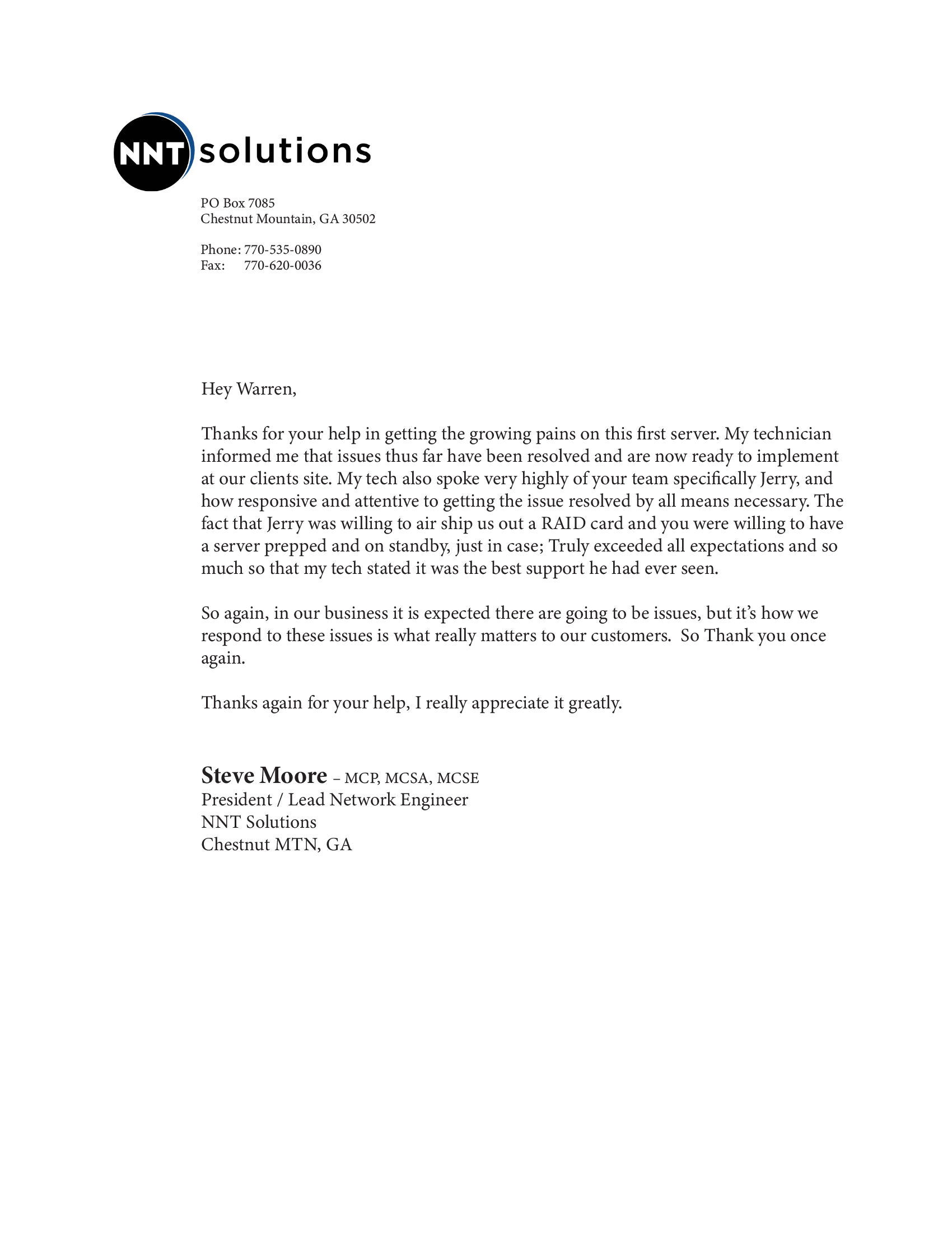 NNT Solutions Testimonial