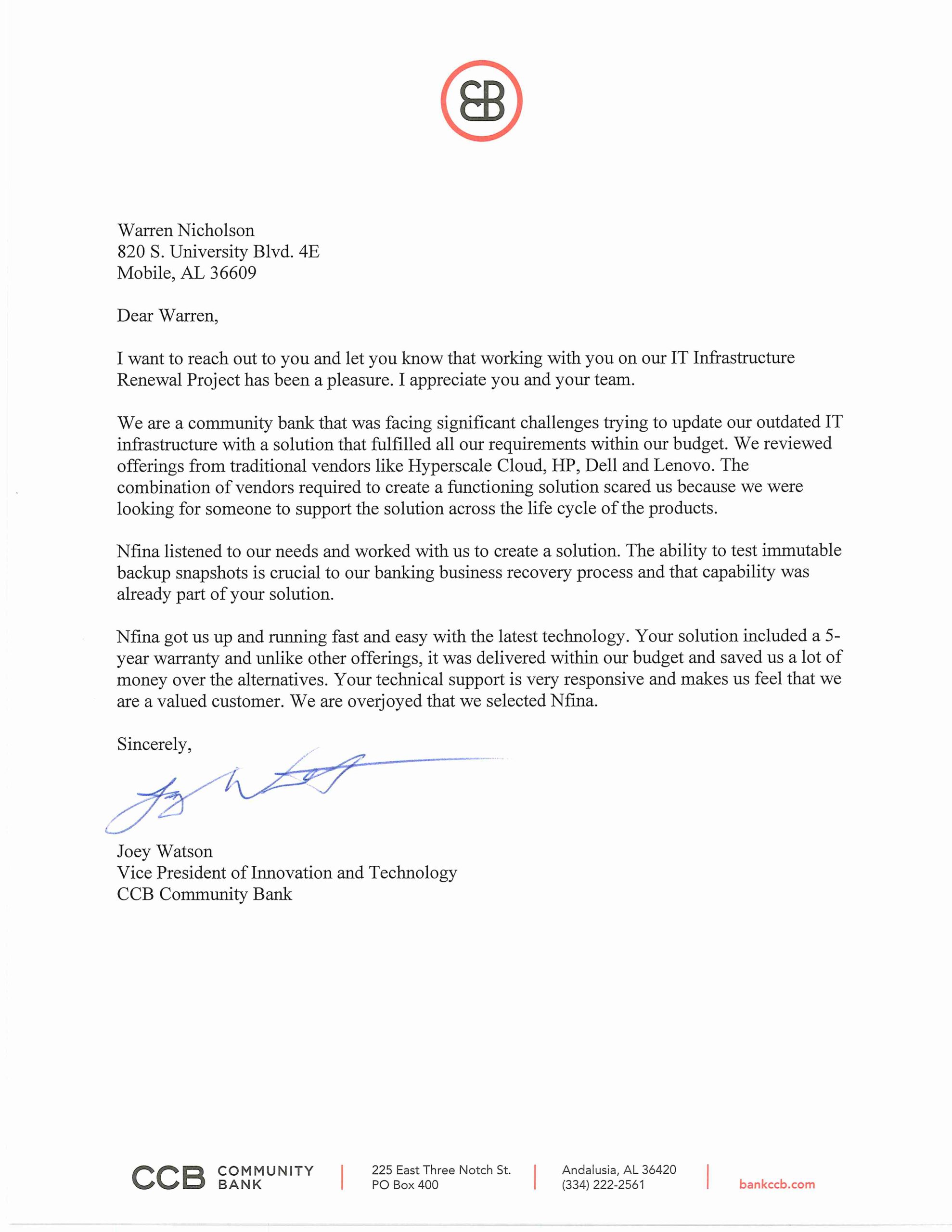 CCB Testimonial